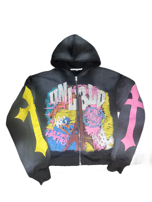 Black "We Love Paris" Zip Up Jacket